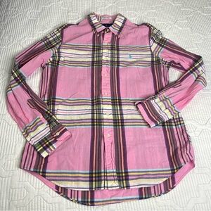 RALPH LAUREN Size L Pink Multi-Color Madras Cotton Button Down Long Sleeve Shirt